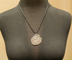 Pyrrha Large Sterling Silver Crest on Leather Cord Necklace
