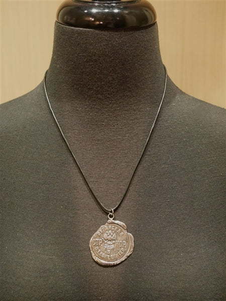 Pyrrha Large Sterling Silver Crest on Leather Cord Necklace