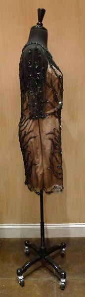 Jenny Packham Black and Nude Embellished Cocktail Dress