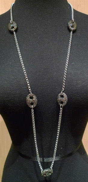 Roni Blanshay Silver Chain with Crystal Pave Links Necklace