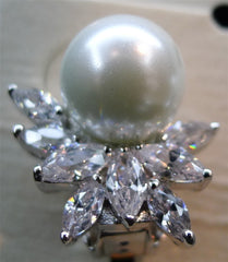 Jardin Pearl and CZ Leaf Cluster Diamond Clip Earrings by Kenneth Jay Lane