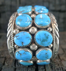 Pawn Chieftain's Cuff of Double Row Morenci Turquoise and Sterling Silver