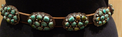 Southwestern Navajo Sterling Silver and Green Turquoise Concho Belt
