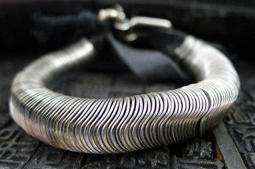 Goti Sterling Silver Liquid Disc and Leather Bracelet