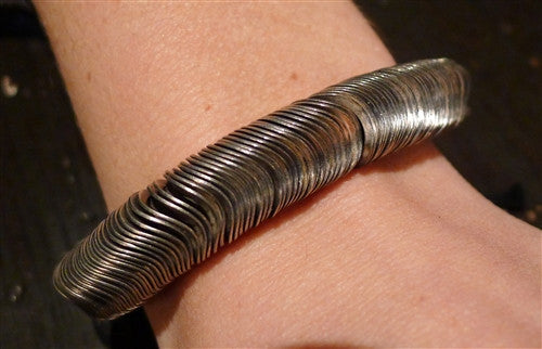 Goti Sterling Silver Liquid Disc and Leather Bracelet