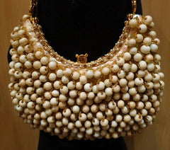 Clara Kasavina Ivory Beaded Bag with Swarovski Crystals and Chain Strap
