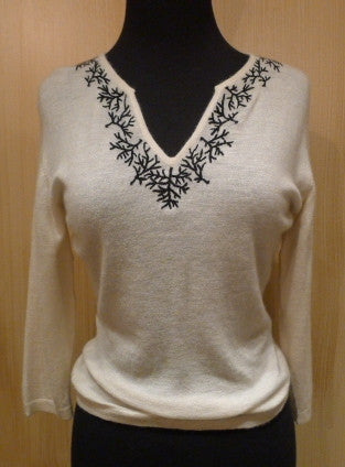 Armand Diradourian Coral Branch Cashmere Sweater in Ivory