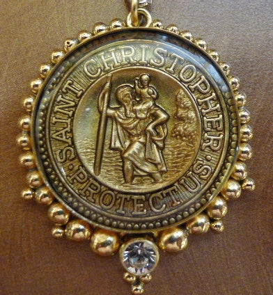 Virgins Saints & Angels VSA Designs St Christopher Keychain with Clear Crystals