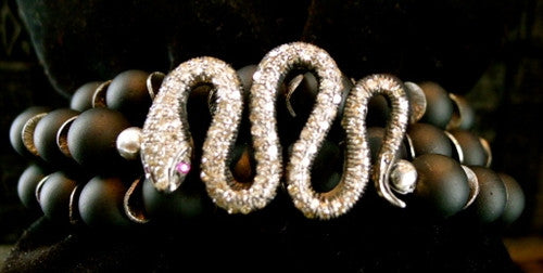 Renee Sheppard Onyx Bead with Pave Diamond Serpent Wrap Stretch Bracelet