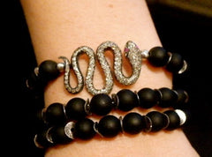 Renee Sheppard Onyx Bead with Pave Diamond Serpent Wrap Stretch Bracelet