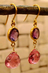 Susan Gordon 22k YG Amethyst and Pink Tourmaline Earrings