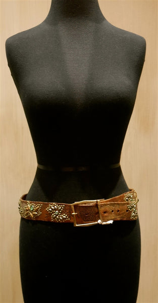 B-Low The Belt Gold Studded Belt with Green Crystals Belt