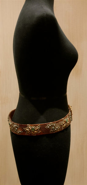 B-Low The Belt Gold Studded Belt with Green Crystals Belt