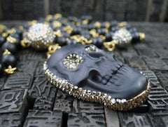 Roni Blanshay Onyx Skull Necklace with Crystals on Embellished Chain
