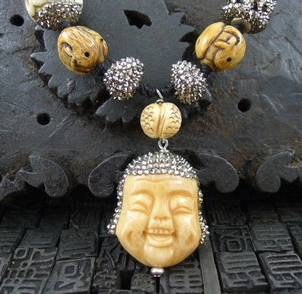 Roni Blanshay Happy Buddha Bone and Crystal Necklace
