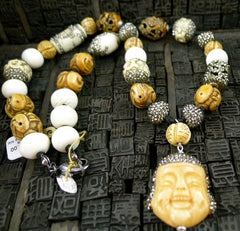 Roni Blanshay Happy Buddha Bone and Crystal Necklace