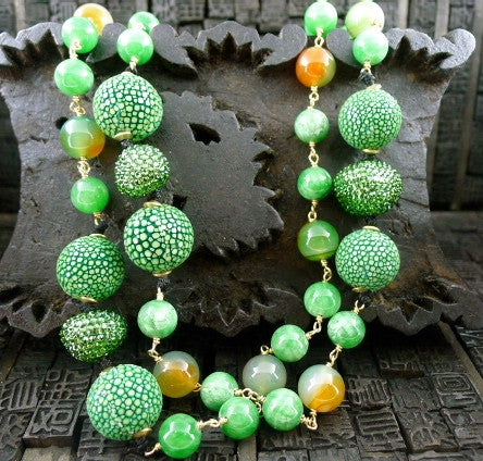 Roni Blanshay Acid Green Nugget Shagreen Necklace