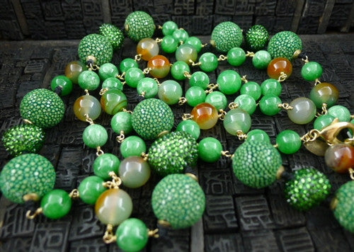 Roni Blanshay Acid Green Nugget Shagreen Necklace