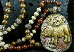 Roni Blanshay Tibetan Agate Pendant and Crystal Encrusted Bead Necklace
