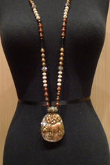 Roni Blanshay Tibetan Agate Pendant and Crystal Encrusted Bead Necklace