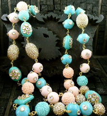 Roni Blanshay Turquoise and Coral Bead Necklace