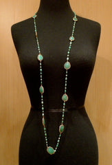 Roni Blanshay Green Chrysophase and Crystal Encrusted Station Necklace