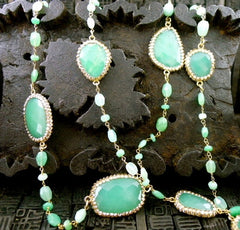 Roni Blanshay Green Chrysophase and Crystal Encrusted Station Necklace