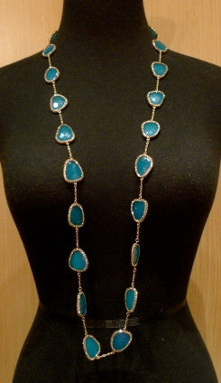 Roni Blanshay Teal Blue Crystal Slices Necklace