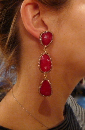 Roni Blanshay Triple Drop Crystal Red Earrings