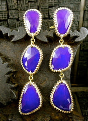 Roni Blanshay Triple Drop Crystal Purple Earrings