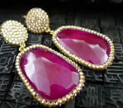 Roni Blanshay Red Stone Earring w/Pave Crystals