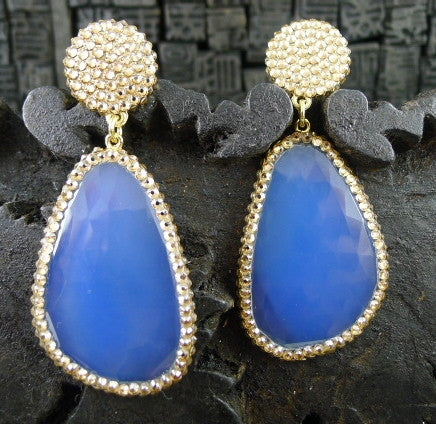 Roni Blanshay Blue Chalcedony Crystal Encrusted Drop Earrings