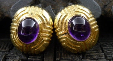 Estate 14K Yellow Gold and Amethyst Clip On Earrings
