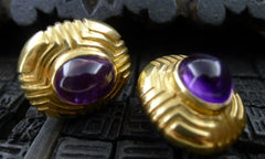 Estate 14K Yellow Gold and Amethyst Clip On Earrings