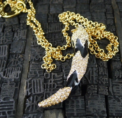CC Skye Pave Crystal and Black Enamel Elephant Tusk Pendant/ Necklace
