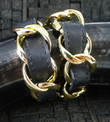 CC Skye Double Wrap Leather Bracelet in Black and Gold