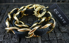 CC Skye Double Wrap Leather Bracelet in Black and Gold