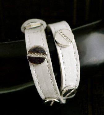 CC Skye White Leather Double Wrap Bracelet with Silver Tone Screw Heads