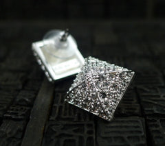 CC Skye Pave Pyramid Stud Earrings in Silver Finish