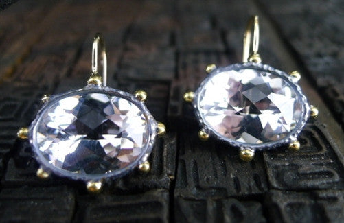 Mark Spirito Sterling Silver and 18K Yellow Gold with Oval White Topaz Earrings