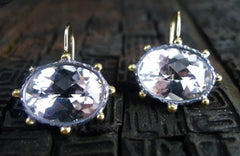 Mark Spirito Sterling Silver and 18K Yellow Gold with Oval White Topaz Earrings