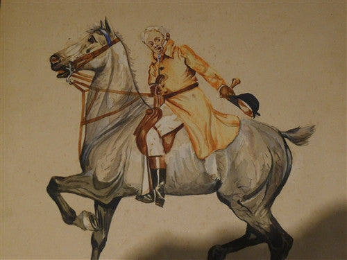 Early 20th C. Signed French Equestrian Watercolor