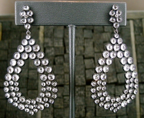 Sutra Glitter Open Teardrop White Sapphire Earrings in Blackened Sterling Silver