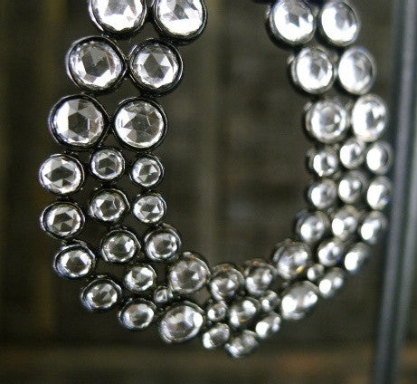 Sutra Glitter Open Teardrop White Sapphire Earrings in Blackened Sterling Silver