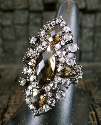 Sutra Sterling Silver, Smokey Topaz, and Crystal Marquise Ring