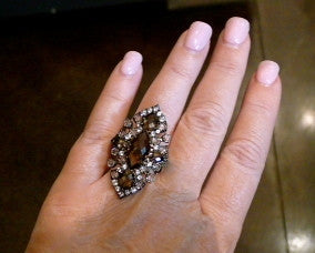 Sutra Sterling Silver, Smokey Topaz, and Crystal Marquise Ring