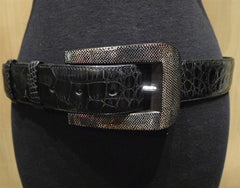 Patricia Von Musulin Alligator Belt with Hand Carved Ebony Marine Buckle Inlaid with Sterling Silver