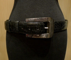Patricia Von Musulin Alligator Belt with Hand Carved Ebony Marine Buckle Inlaid with Sterling Silver