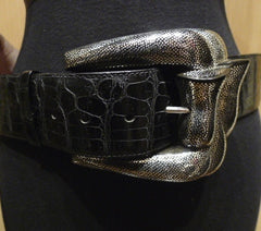 Patricia Von Musulin Alligator Belt with Hand Carved Ebony Knot Buckle Inlaid with Sterling Silver