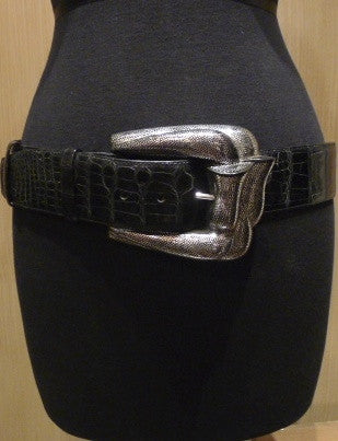 Patricia Von Musulin Alligator Belt with Hand Carved Ebony Knot Buckle Inlaid with Sterling Silver